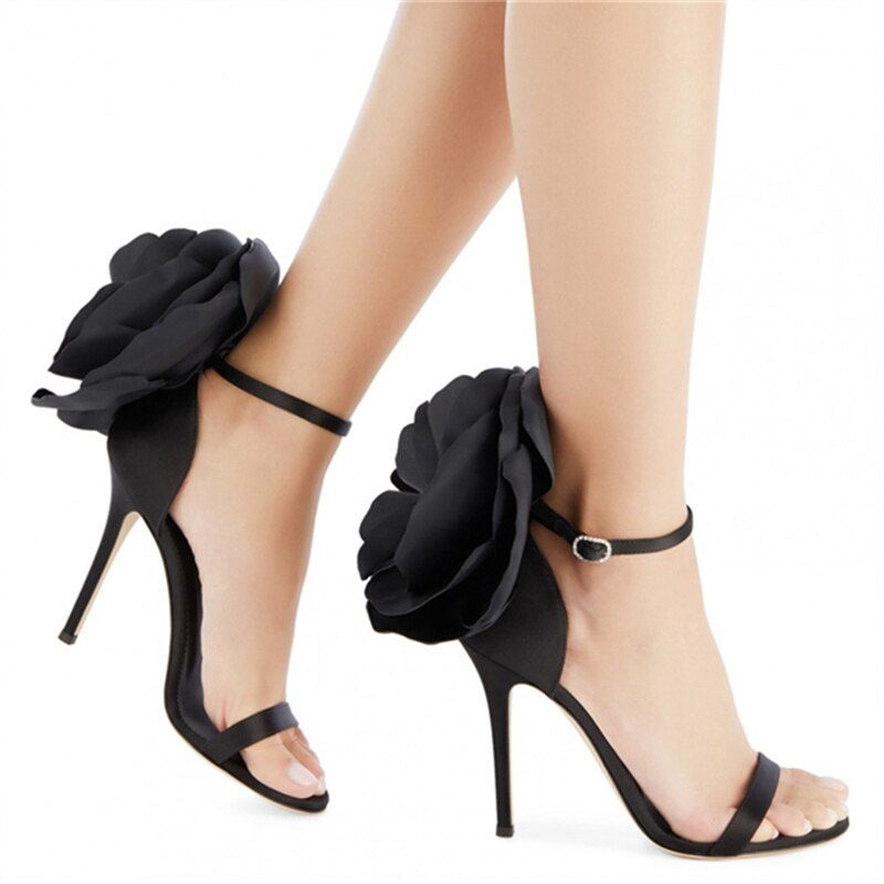 Women's Sandals 2023 Women High Heels Shoes Silks Satins Party Buckle Shoes Rome Flower Round Toe Sandals Summer Shoes For Women