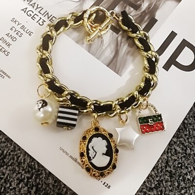 Korean Design Style Crystal Five Chain Bracelet For Women Pearl Flower Charm Jewelry