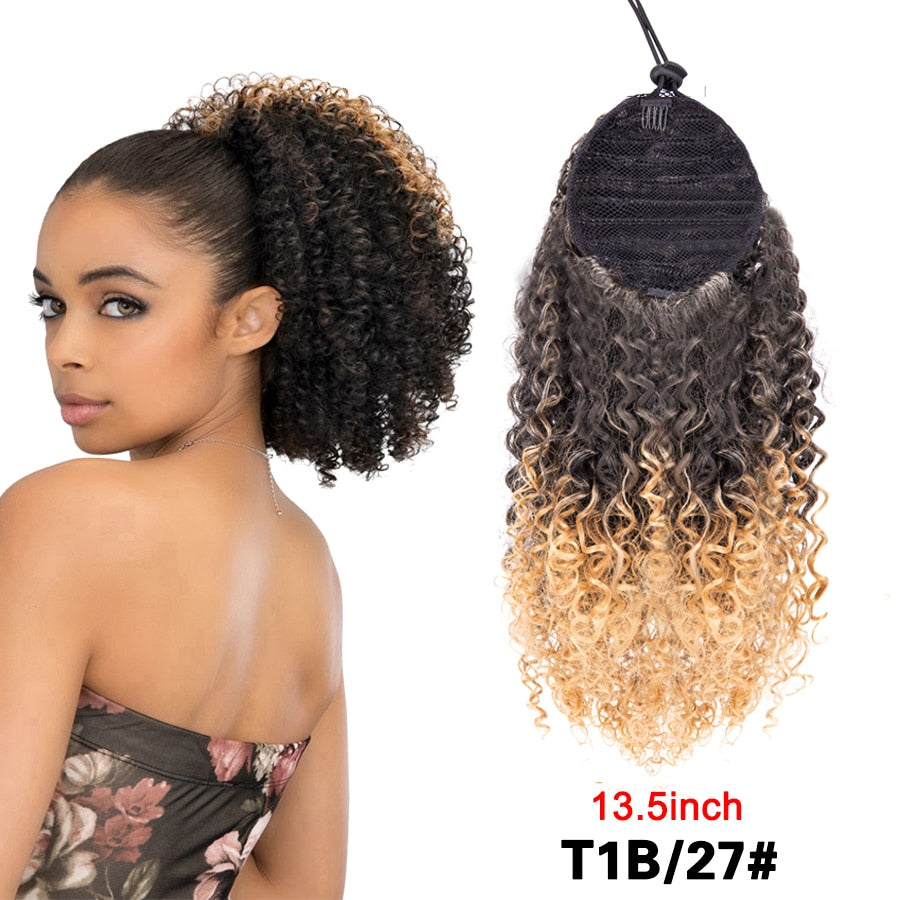 Puff Drawstring Ponytail Afro Kinky Curly Ponytail Hair Extension Ombre Synthetic Clip In Pony Tail Extension 9/13.5Inch Pontail