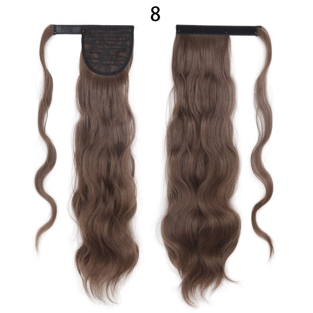XINRAN Synthetic Long Hollywood Wave Ponytail Extension Wrap Around Ponytail Clip in Hair Extensions for Women Black Blonde Red