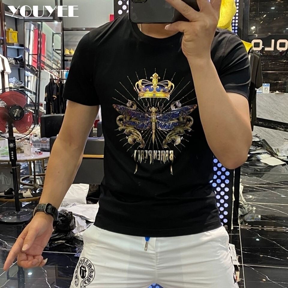 Men's T-shirt Slim Dragonfly Printing Handsome 2021 Summer New Personality Trend Fashionin In Europe Mercerized cotton Male Top