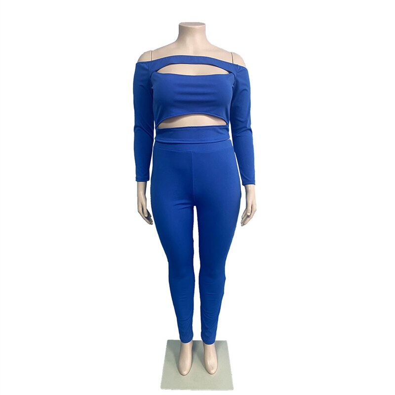 Sexy Outfit Clubwear Two Piece Set Women Backless Off Shoulder Top and Pants Bodycon Plus Size Clothing Dropshipping Wholesale