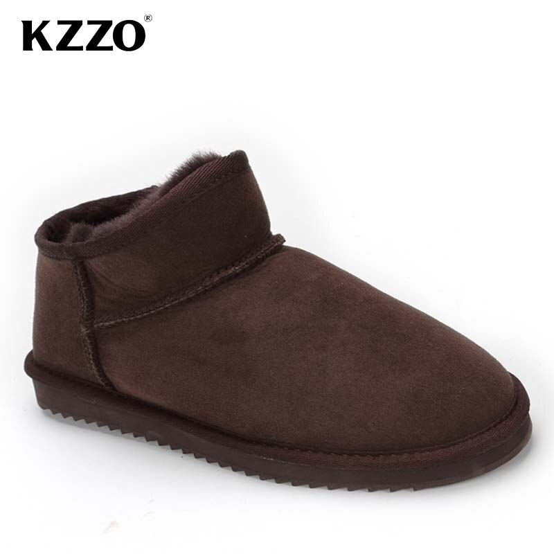 KZZO Mini Ankle Men Snow Boots Sheepskin Leather Natural Fur Wool Lined Winter Warm Non-slip Short Waterproof Australian Classic