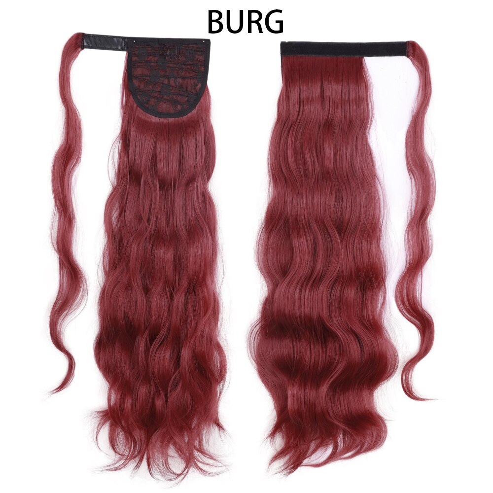 XINRAN Synthetic Long Hollywood Wave Ponytail Extension Wrap Around Ponytail Clip in Hair Extensions for Women Black Blonde Red