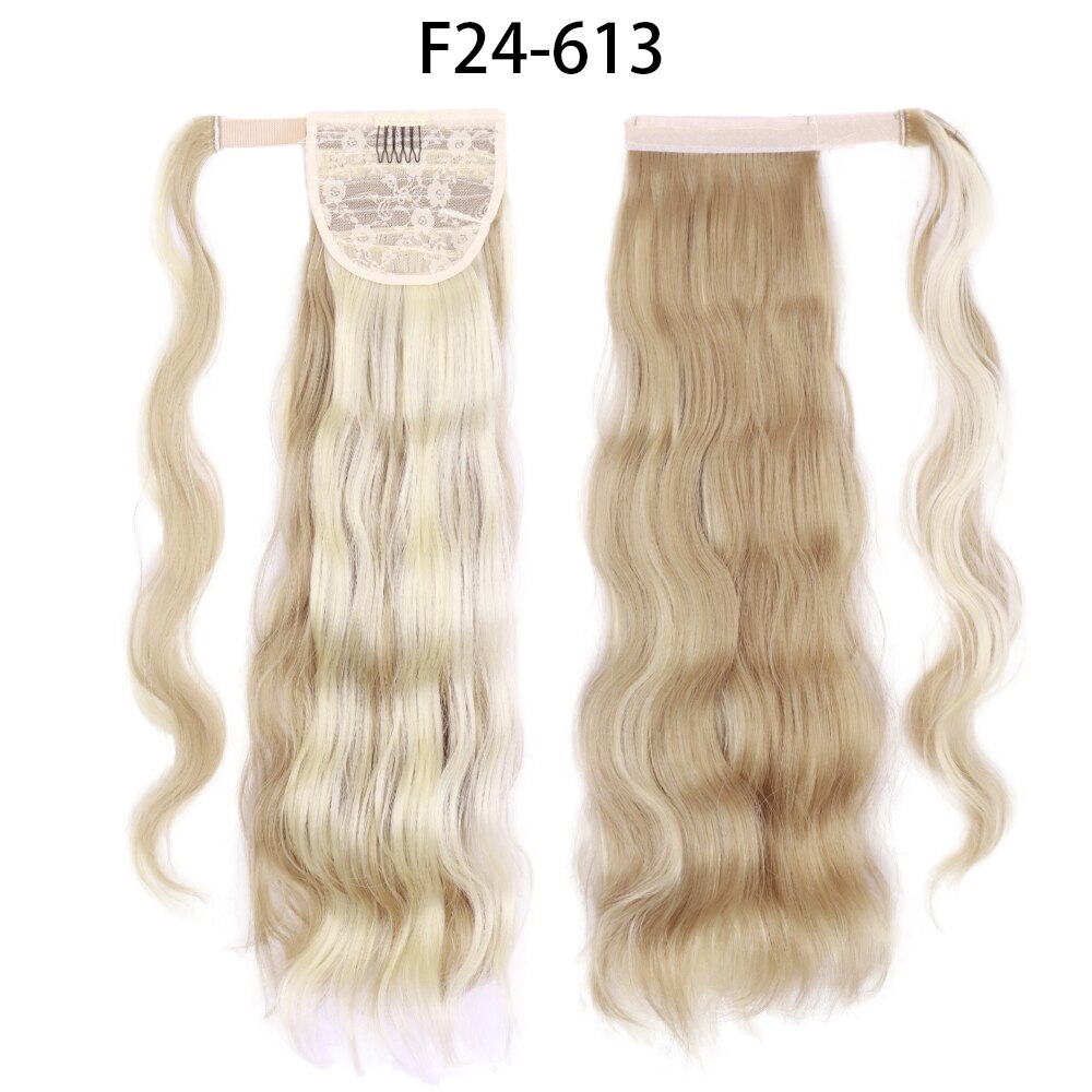 XINRAN Synthetic Long Hollywood Wave Ponytail Extension Wrap Around Ponytail Clip in Hair Extensions for Women Black Blonde Red