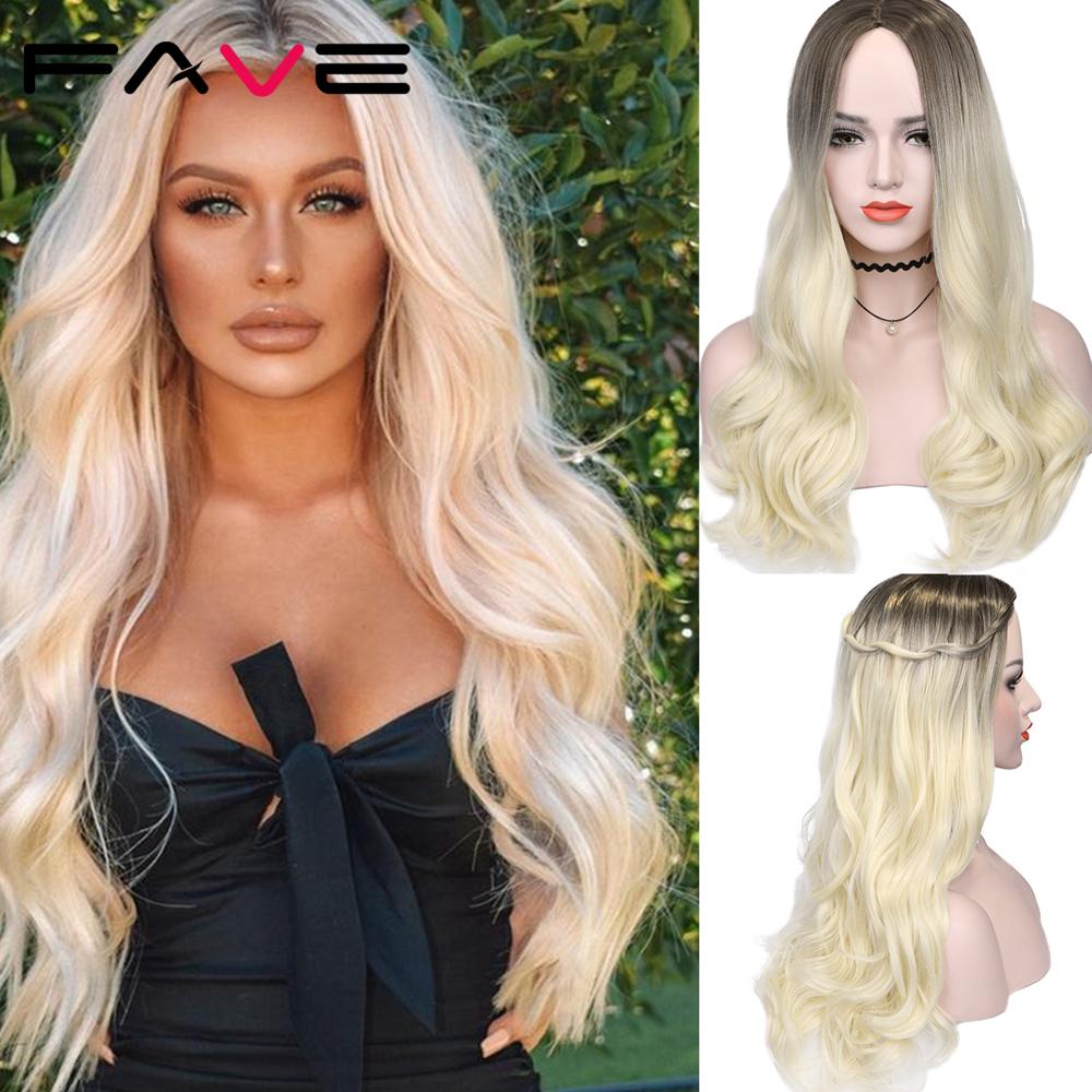 FAVE Long Wavy Wigs Ombre Gray To Watermelon Red Black Grey Purple Blue Brown Synthetic Hair For Black White Women Cosplay Party