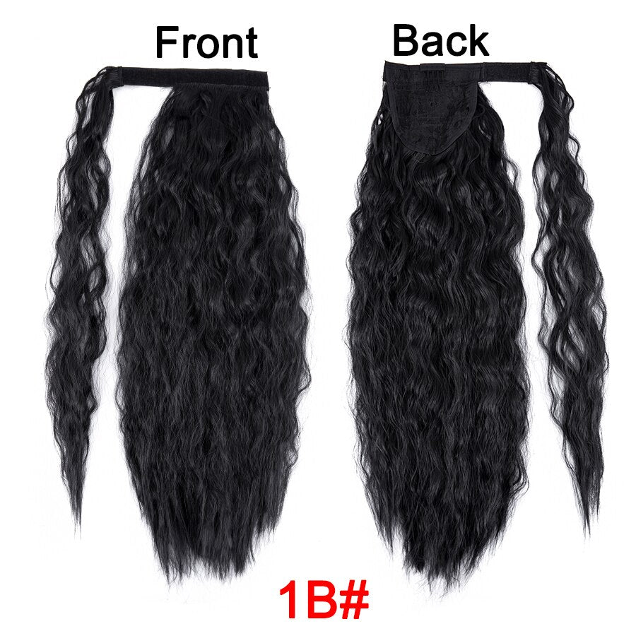 Synthetic Corn Wavy Ponytail 22Inch Long Curly Ponytail Wrap On Clip Hair Extensions Ombre Blonde Brown Fack Ponytail Hairpieces