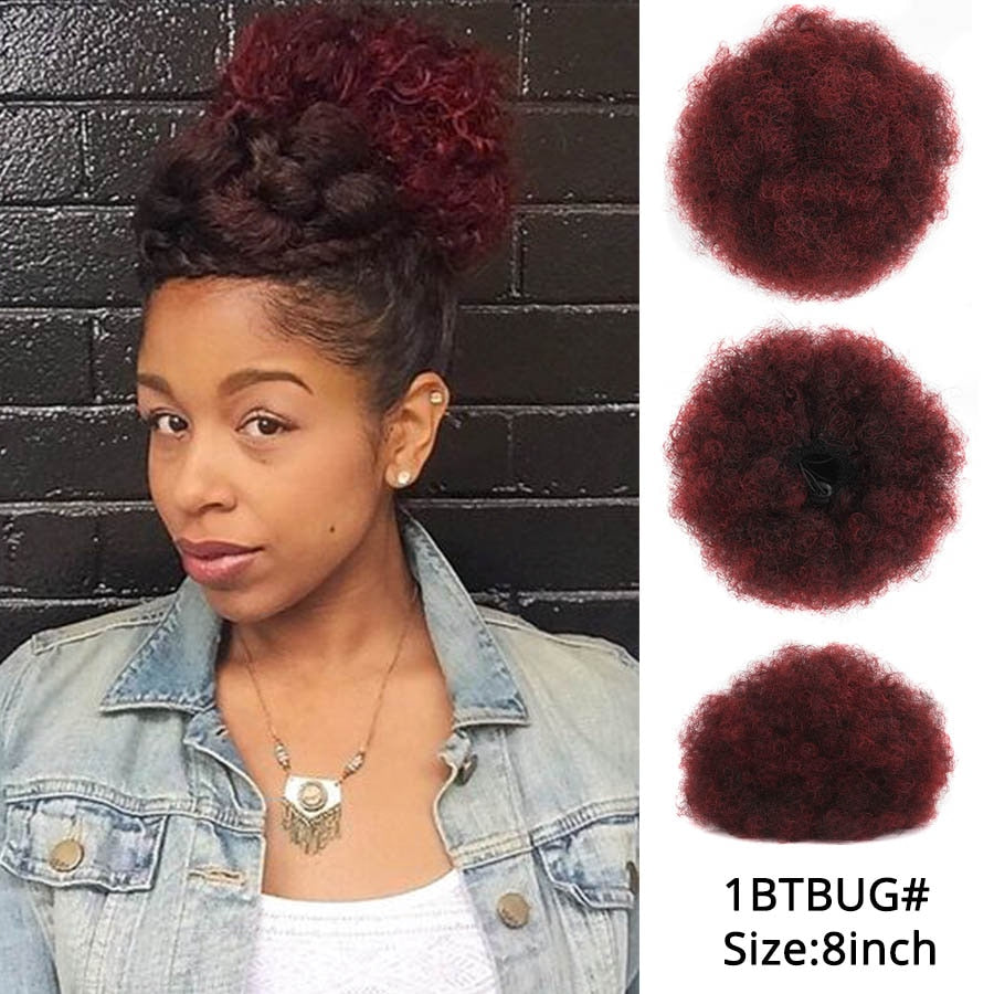 Alileader Synthetic New Kinky Hair Bun Claw Clip Ponytail Hair Extensions Drawsting Short Ponytail Fluffy Afro Short Hair Buns