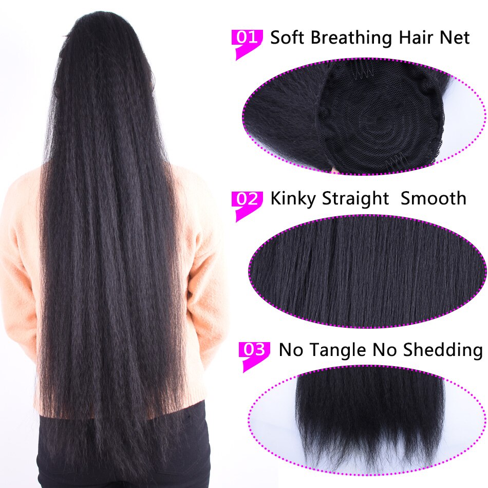 30inch Long Afro Puff Kinky Straight Drawstring Ponytail Synthetic Hair Extension Clip in Hairpiece With Elastic Band