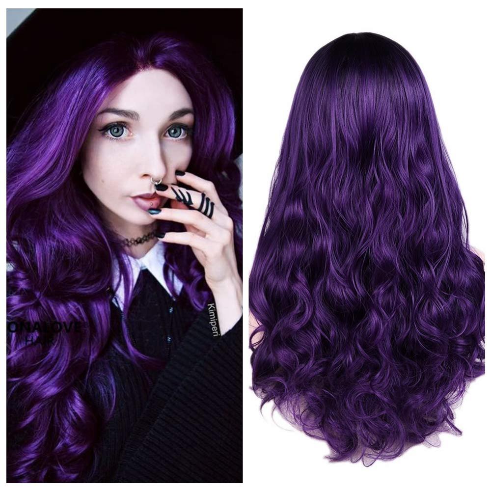 FAVE Long Wavy Wigs Ombre Gray To Watermelon Red Black Grey Purple Blue Brown Synthetic Hair For Black White Women Cosplay Party