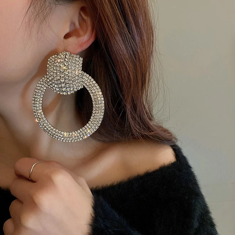 FYUAN Fashion Geometric Crystal Dangle Earrings for Women Oversize Round Rhinestones Earrings Party Jewelry Gifts