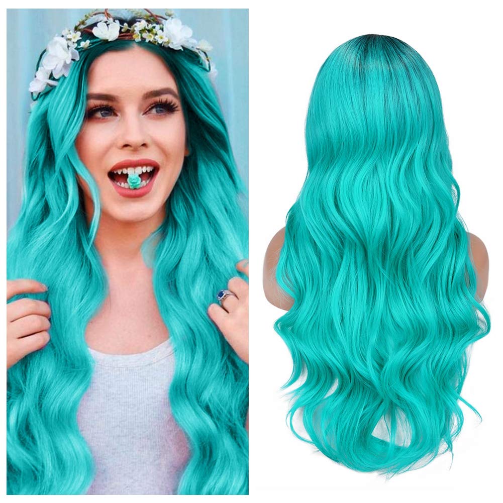 FAVE Long Wavy Wigs Ombre Gray To Watermelon Red Black Grey Purple Blue Brown Synthetic Hair For Black White Women Cosplay Party