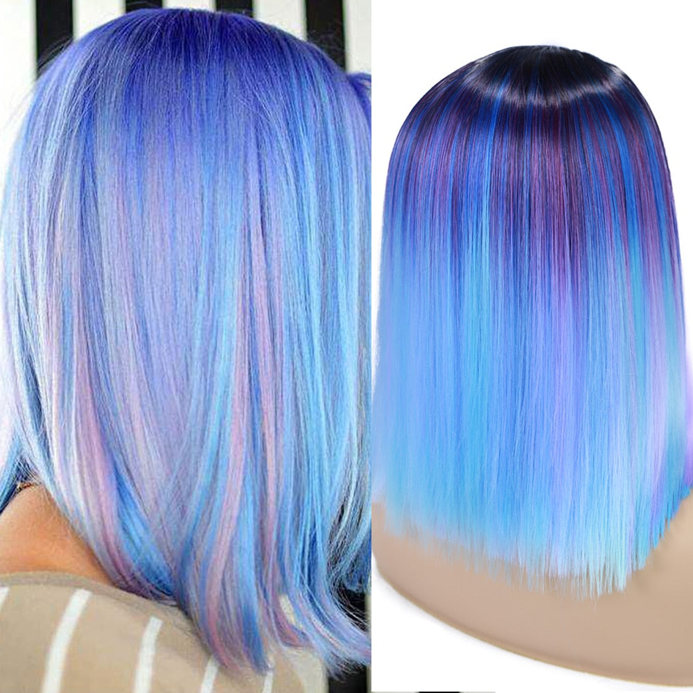 FAVE Ombre Black Purple/Blonde/Grey/Flax Brown/ Straight Synthetic Wig Shoulder Length Middle Part Cosplay For Women's Daily Wig