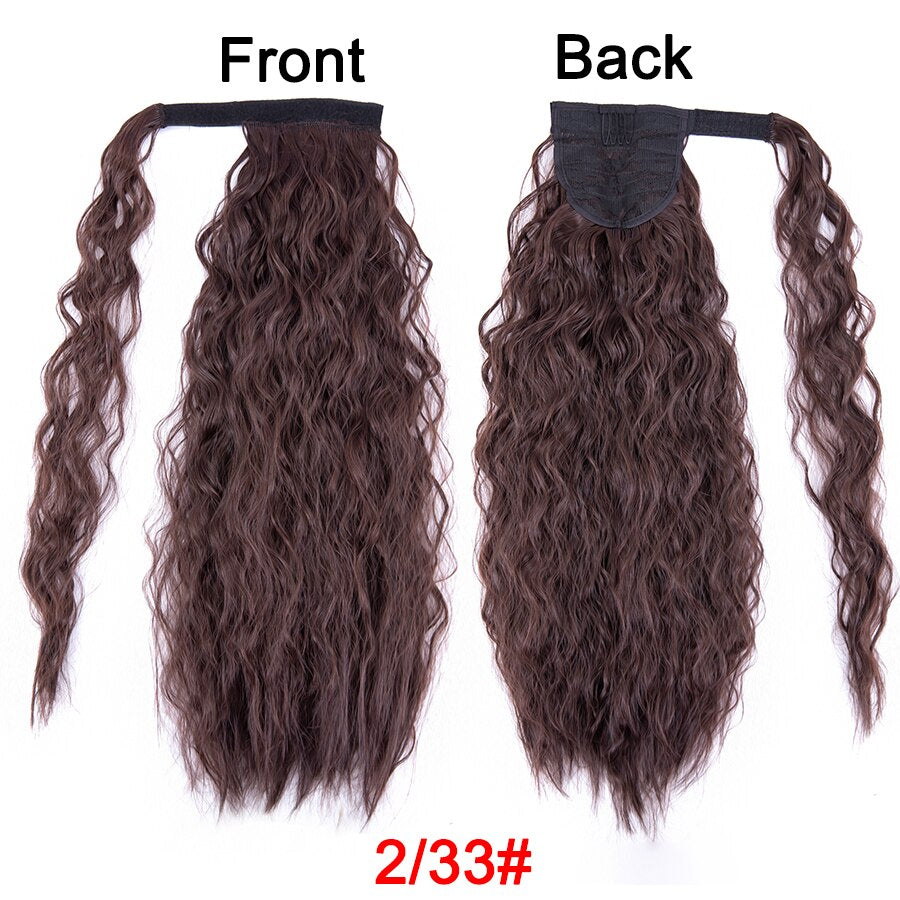 Synthetic Corn Wavy Ponytail 22Inch Long Curly Ponytail Wrap On Clip Hair Extensions Ombre Blonde Brown Fack Ponytail Hairpieces