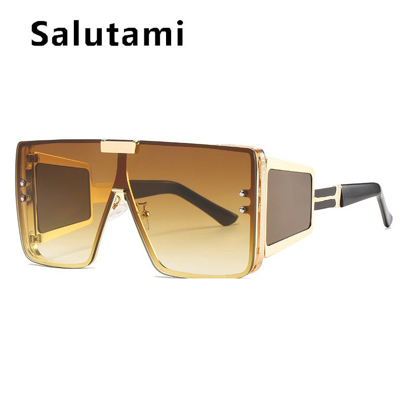 Unique Sexy Cool One Piece Sunglasses For Women And Men Luxury Brand Flat Wide Leg Alloy Sun Glasses Female Square Hip Hop Shade