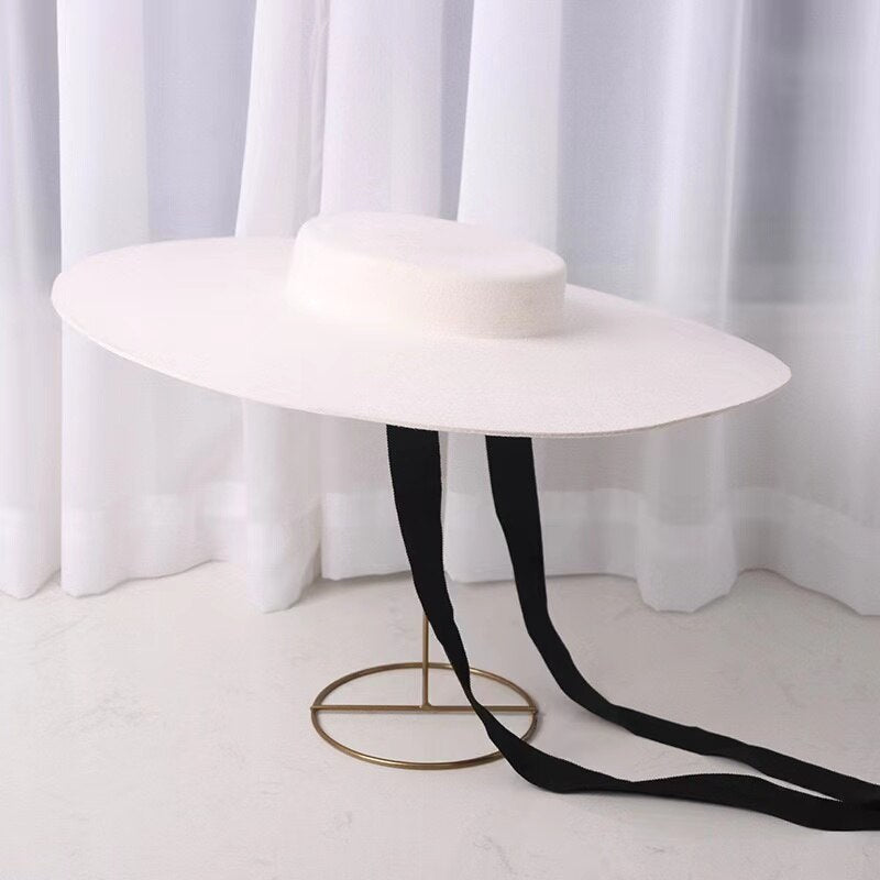 Black Wide Brim Wool Felt Hat Chic Floppy Warm Winter Trilby Hat Church Dress Wedding Fedora Jazz Cap Fashion Men Women Panama