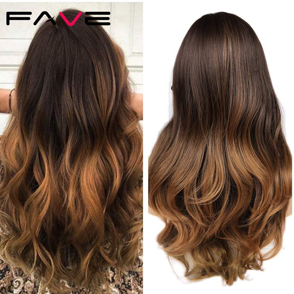 FAVE Long Wavy Wigs Ombre Gray To Watermelon Red Black Grey Purple Blue Brown Synthetic Hair For Black White Women Cosplay Party
