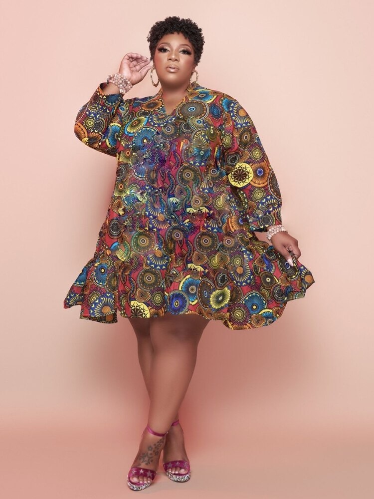 CM.YAYA Women Plus Size Dress Print Full Sleeve O-neck Knee Length Loose Maxi Dresses Sexy Fashion Vestidos Autumn Outfits 2021