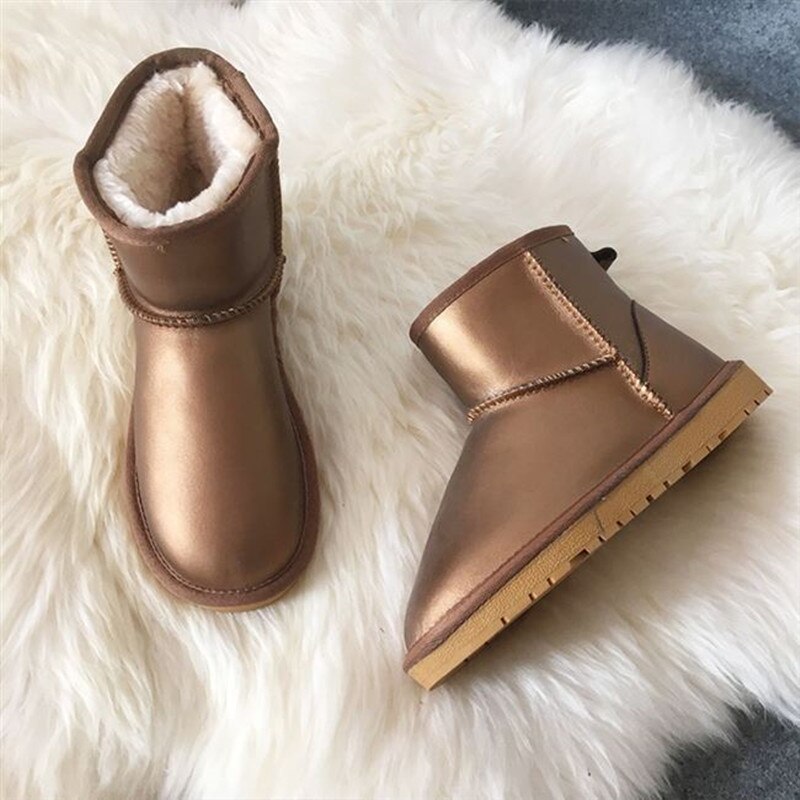 Hot Sale Snow Boots Women Waterproof Genuine Leather Ankle 100% Natural Wool Lined Winter Warm Shoes Rubber Boots Plus 35-44