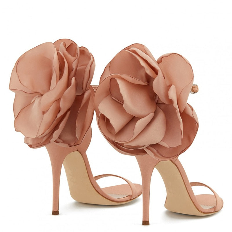 Women's Sandals 2023 Women High Heels Shoes Silks Satins Party Buckle Shoes Rome Flower Round Toe Sandals Summer Shoes For Women