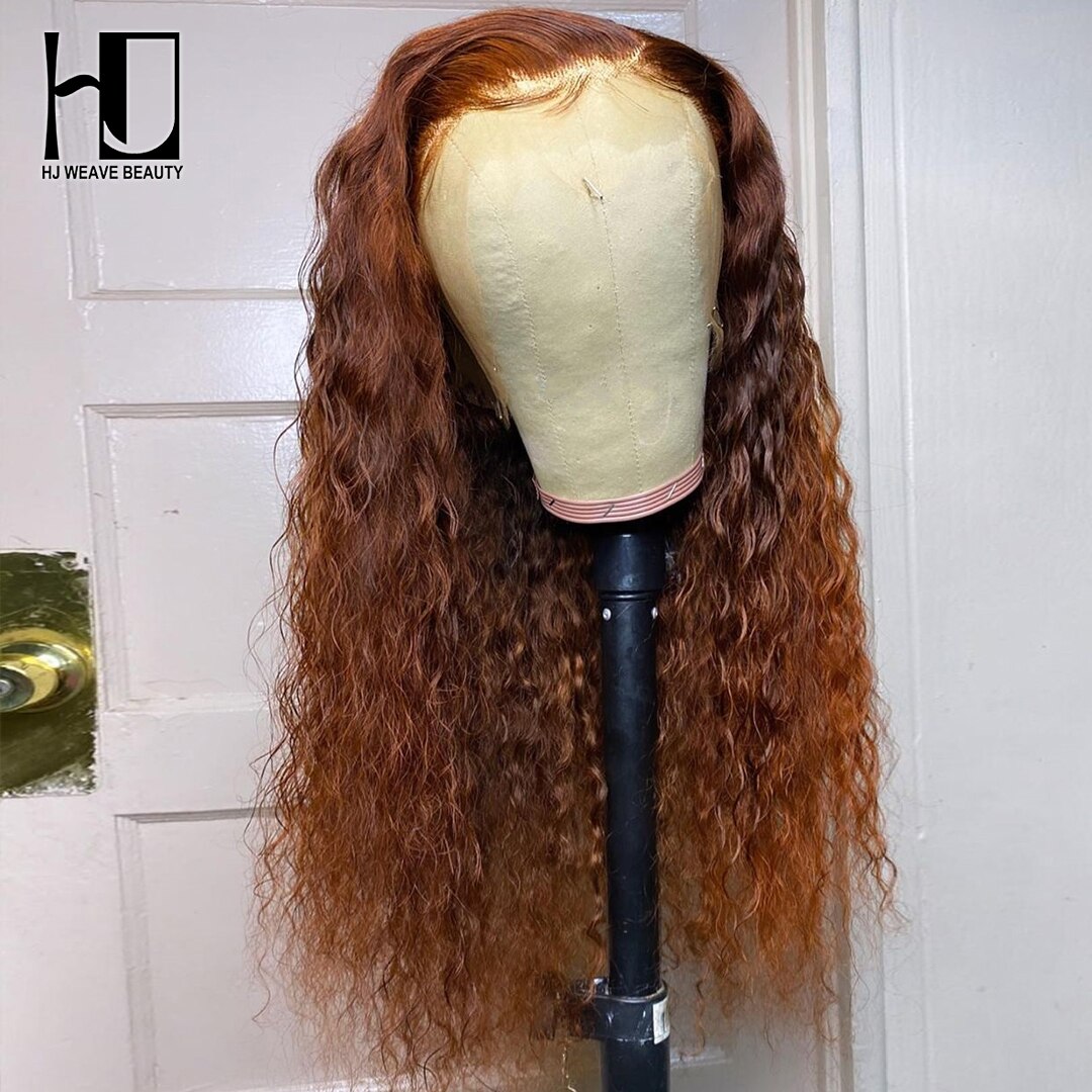 Peruvian Ginger Color Water Wave Curly Wig Remy Lace Front Human Hair Wigs Highlight Deep Wave Brown Frontal Wig for Black Women