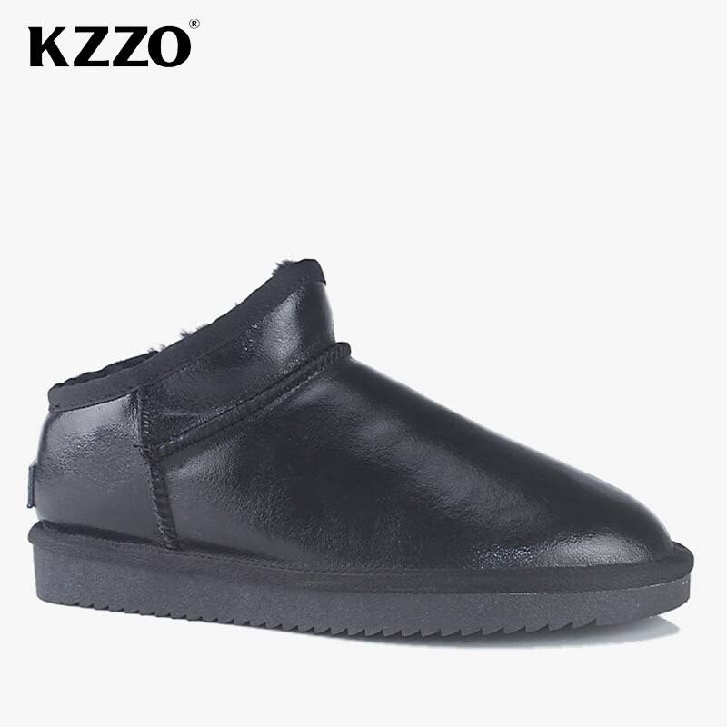 KZZO Mini Ankle Men Snow Boots Sheepskin Leather Natural Fur Wool Lined Winter Warm Non-slip Short Waterproof Australian Classic