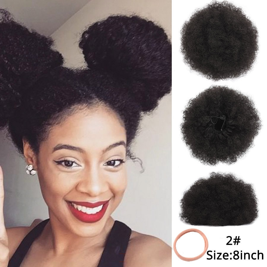 Alileader Synthetic New Kinky Hair Bun Claw Clip Ponytail Hair Extensions Drawsting Short Ponytail Fluffy Afro Short Hair Buns