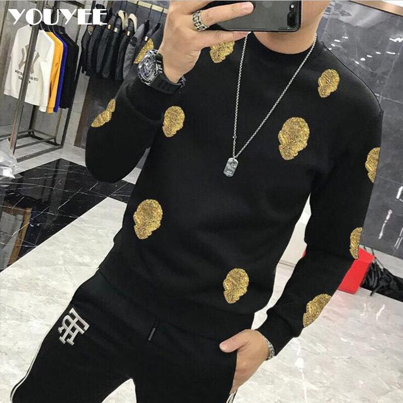 Man Hoodie Rhinestone Alien Casual Sweatshirt New Fashion Hoody Fleece Warm Streetwear High-Quality Men’s Clothing Winter Autumn