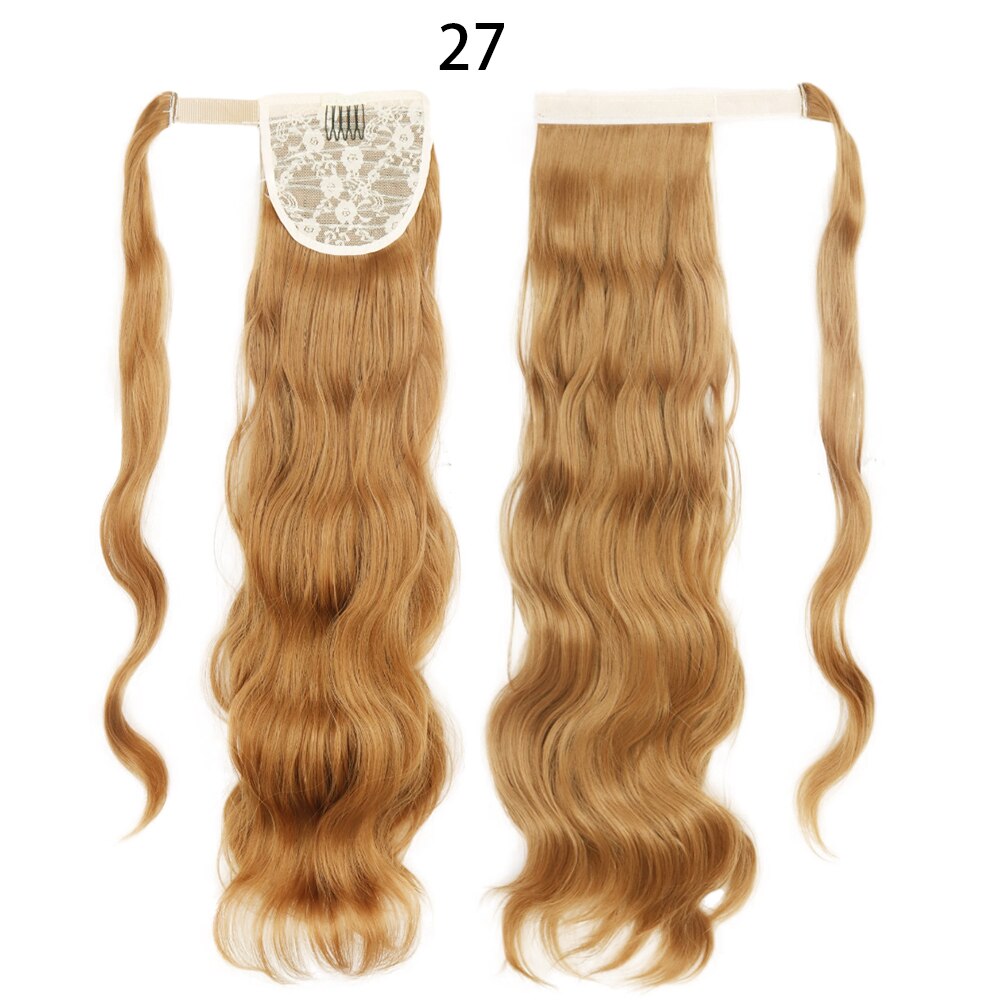 XINRAN Synthetic Long Hollywood Wave Ponytail Extension Wrap Around Ponytail Clip in Hair Extensions for Women Black Blonde Red