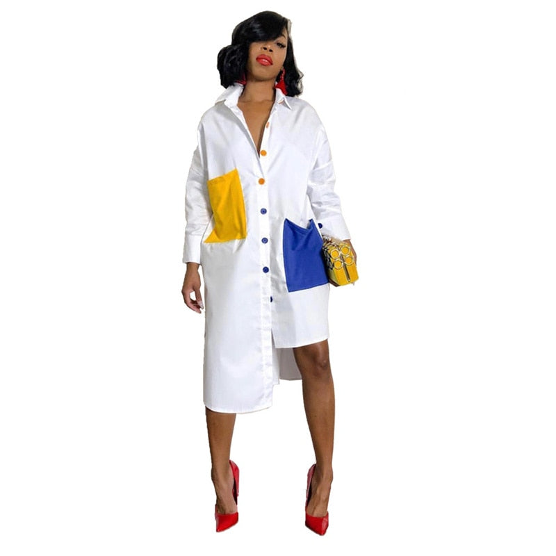 2019 Striped Long Sleeve Shirt Dress Women Turn-Down Collar Button Up Loose Blouse Dress Casual Streetwear Oversized Shirt Dress