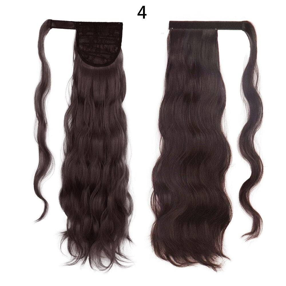XINRAN Synthetic Long Hollywood Wave Ponytail Extension Wrap Around Ponytail Clip in Hair Extensions for Women Black Blonde Red