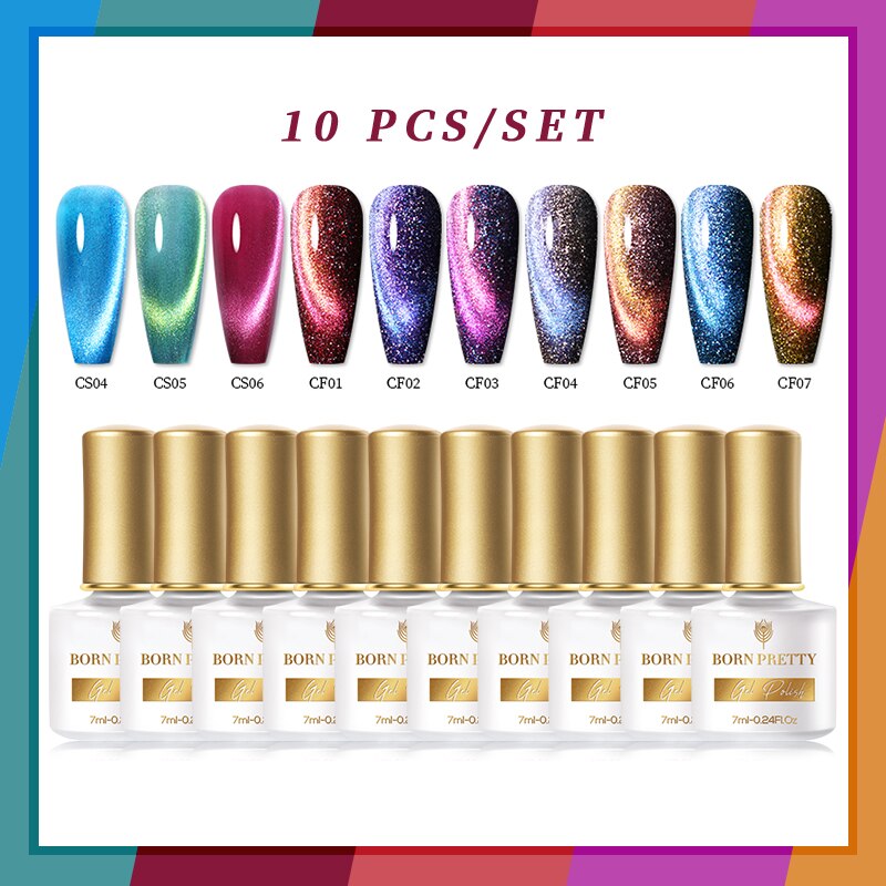 BORN PRETTY 10/12Pcs Gel Nail Polish Set 7ml Jelly Nude Gel &amp; Rainbow Cat Magnetic Gel Polish for Nail Art Design Base Top Coat