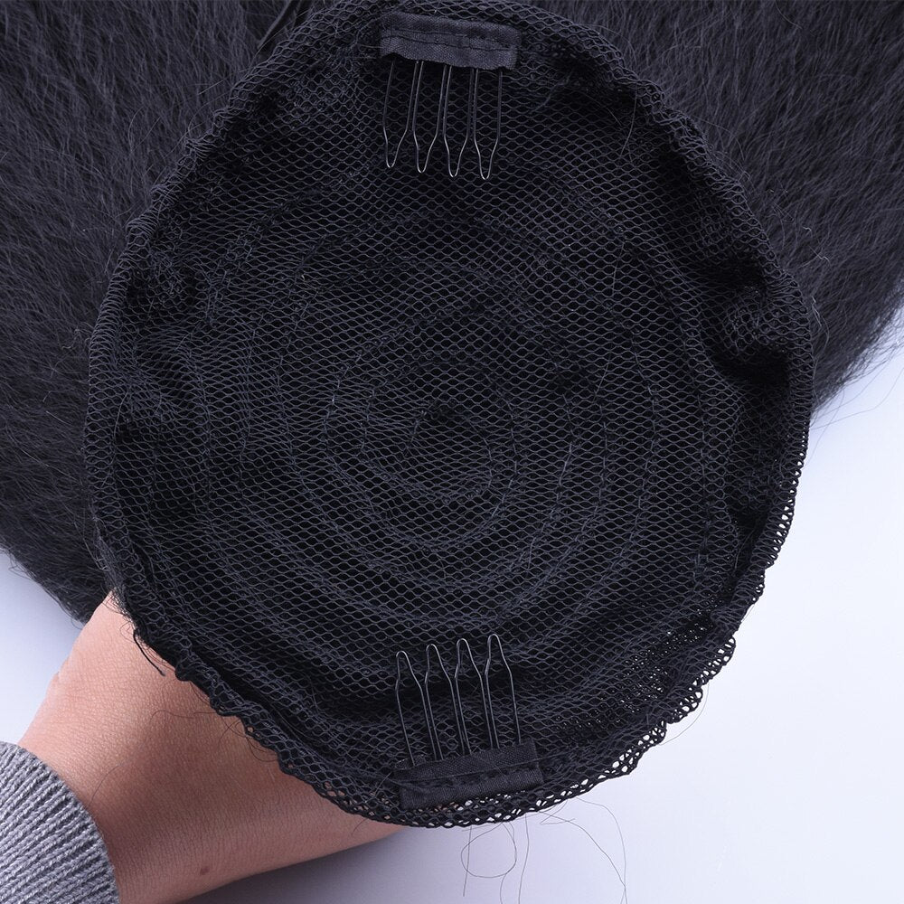 30inch Long Afro Puff Kinky Straight Drawstring Ponytail Synthetic Hair Extension Clip in Hairpiece With Elastic Band