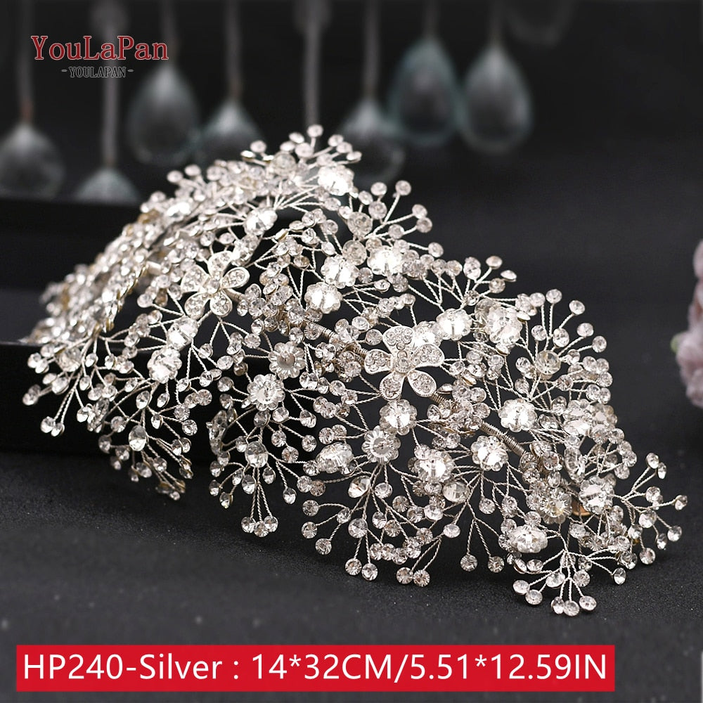 YouLaPan HP240 Luxury Bridal Crown Wedding Hair Accessories Bridal Tiara and Headdress Rhinestone Headband for Women Headpiece