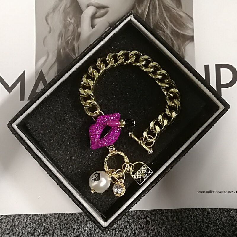 Korean Design Style Crystal Five Chain Bracelet For Women Pearl Flower Charm Jewelry