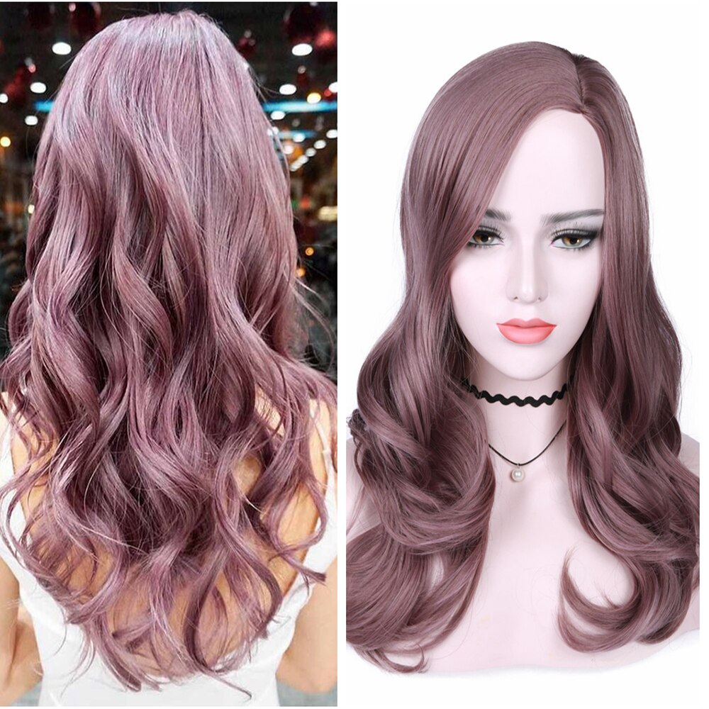 FAVE Long Wavy Wigs Ombre Gray To Watermelon Red Black Grey Purple Blue Brown Synthetic Hair For Black White Women Cosplay Party