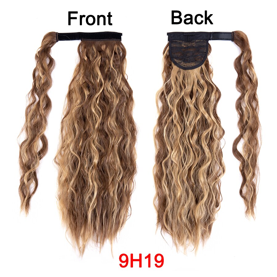 Synthetic Corn Wavy Ponytail 22Inch Long Curly Ponytail Wrap On Clip Hair Extensions Ombre Blonde Brown Fack Ponytail Hairpieces