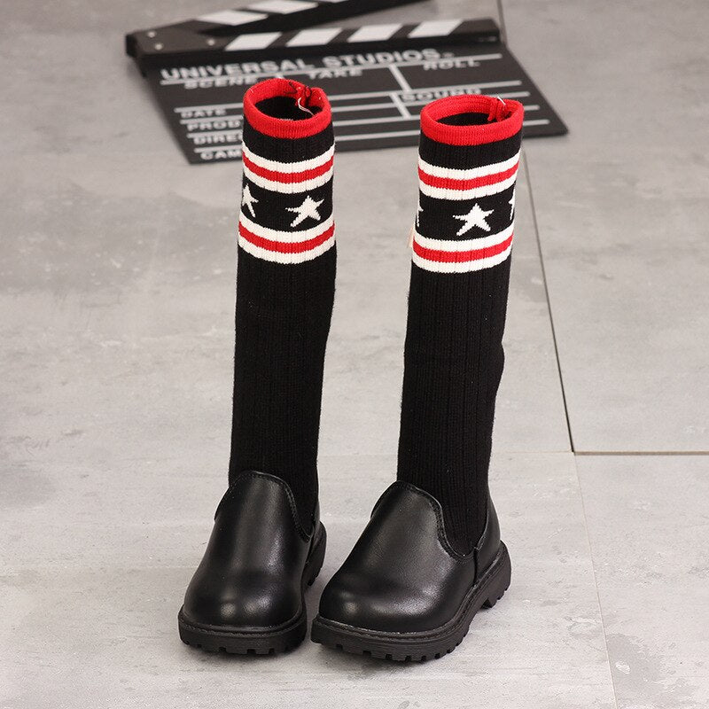 kids shoes High Boots Girls Cool Fashion Stripe Over Knee-high boots Boy's Soft Sole Knitted Boots baby shoes