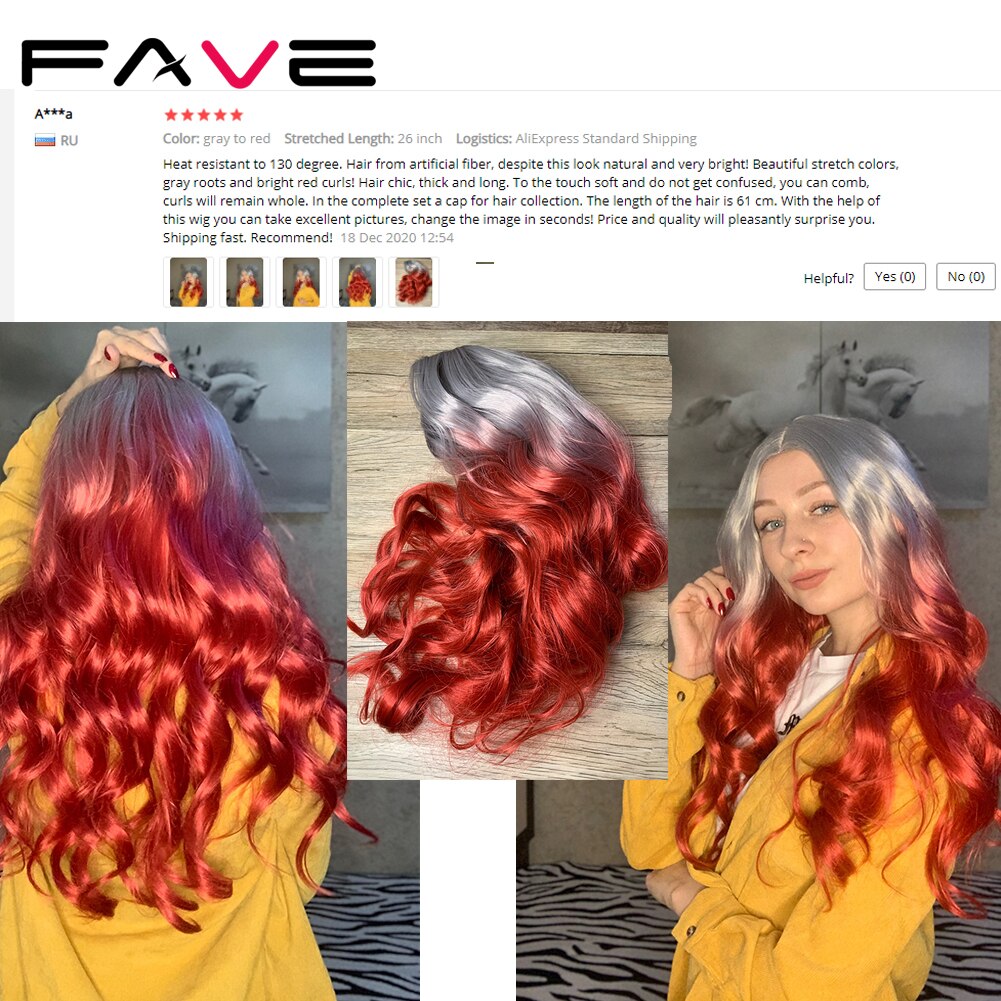 FAVE Long Wavy Wigs Ombre Gray To Watermelon Red Black Grey Purple Blue Brown Synthetic Hair For Black White Women Cosplay Party