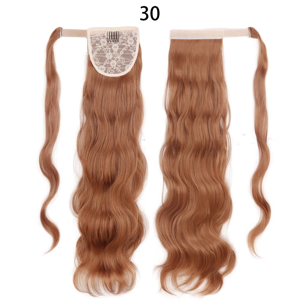 XINRAN Synthetic Long Hollywood Wave Ponytail Extension Wrap Around Ponytail Clip in Hair Extensions for Women Black Blonde Red