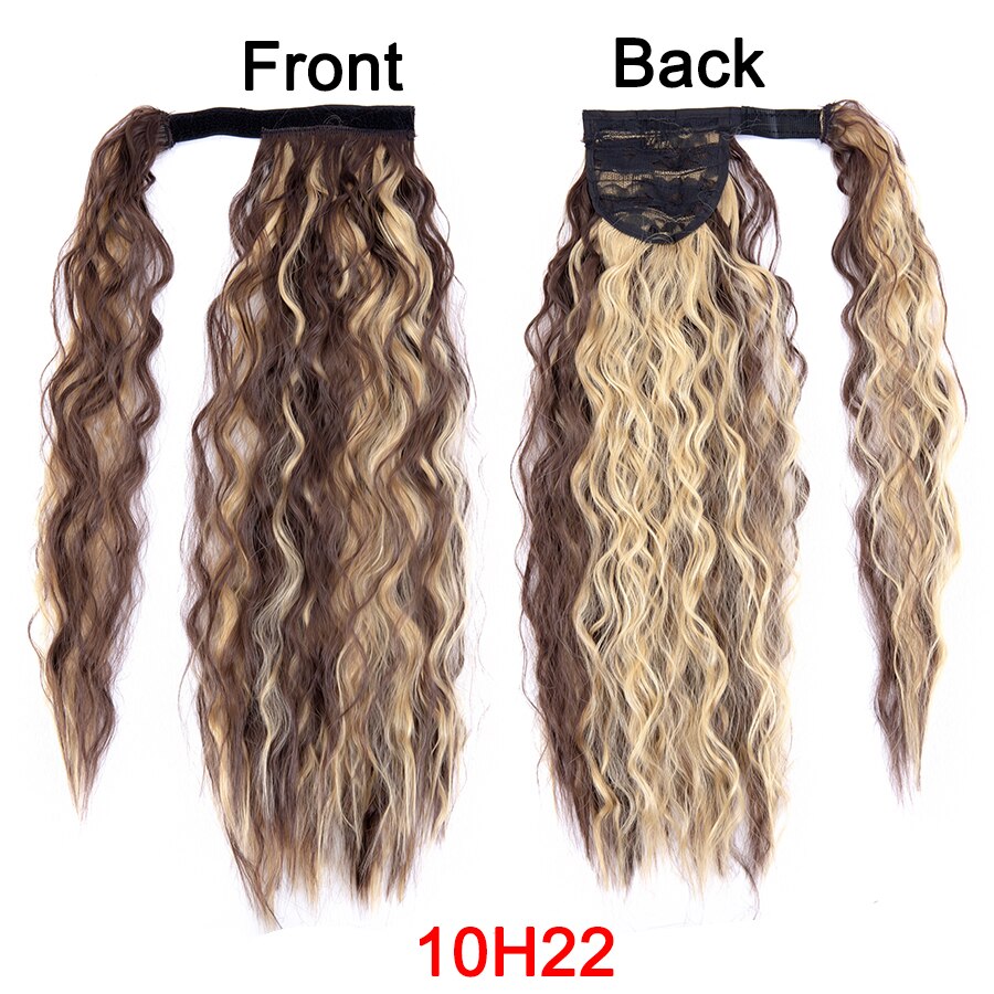 Synthetic Corn Wavy Ponytail 22Inch Long Curly Ponytail Wrap On Clip Hair Extensions Ombre Blonde Brown Fack Ponytail Hairpieces