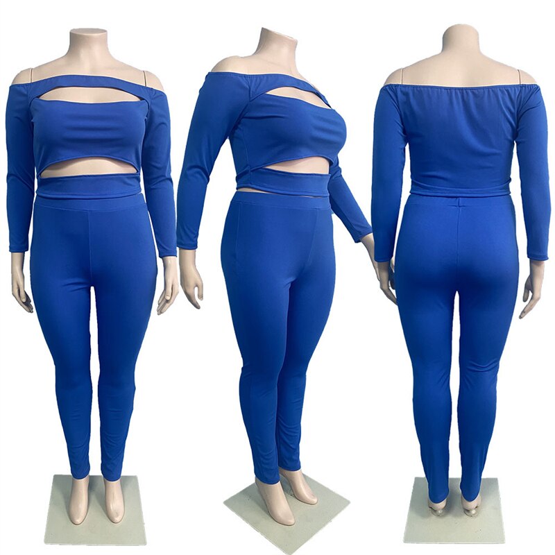 Sexy Outfit Clubwear Two Piece Set Women Backless Off Shoulder Top and Pants Bodycon Plus Size Clothing Dropshipping Wholesale