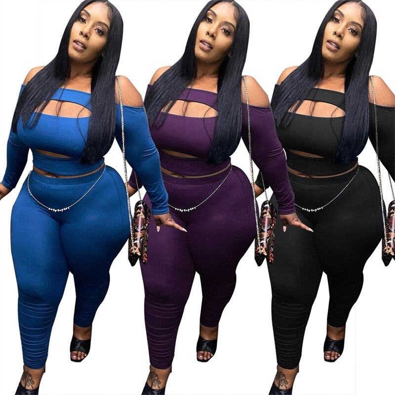 Sexy Outfit Clubwear Two Piece Set Women Backless Off Shoulder Top and Pants Bodycon Plus Size Clothing Dropshipping Wholesale