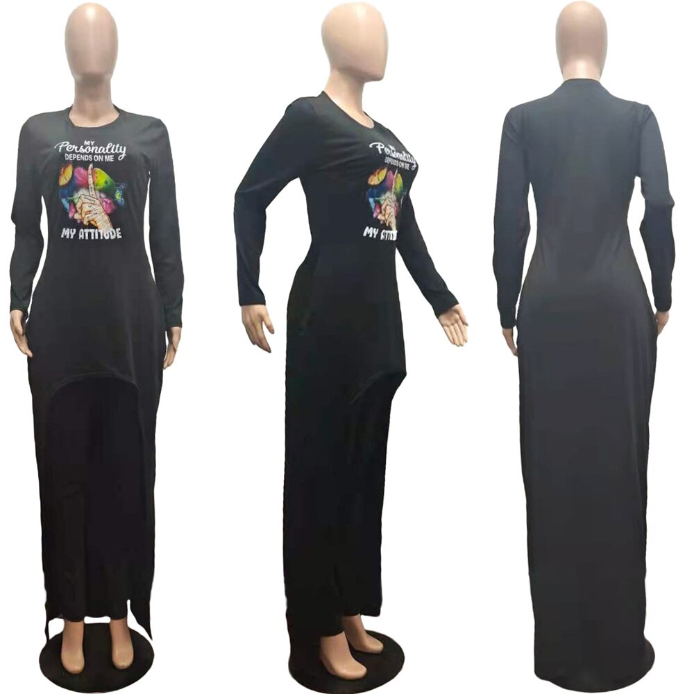 Elegant Plus Size Sets Round Neck Pattern Print Irregular Lose X-long Tops 2 Piece Sets Womens Outfits Wholesale Dropshipping
