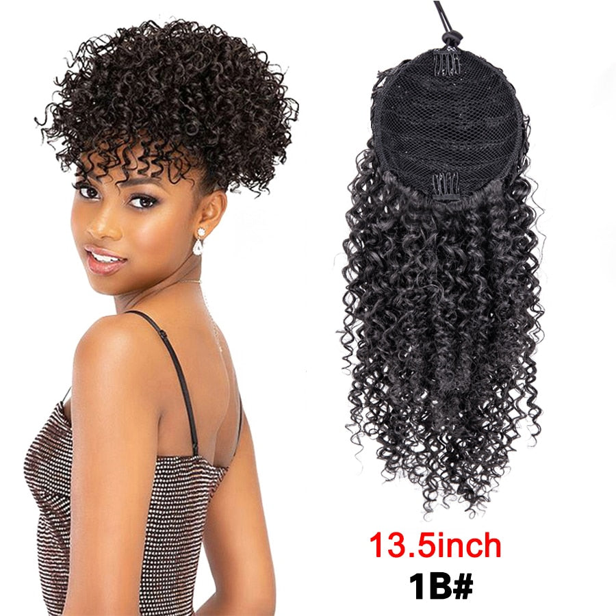 Puff Drawstring Ponytail Afro Kinky Curly Ponytail Hair Extension Ombre Synthetic Clip In Pony Tail Extension 9/13.5Inch Pontail
