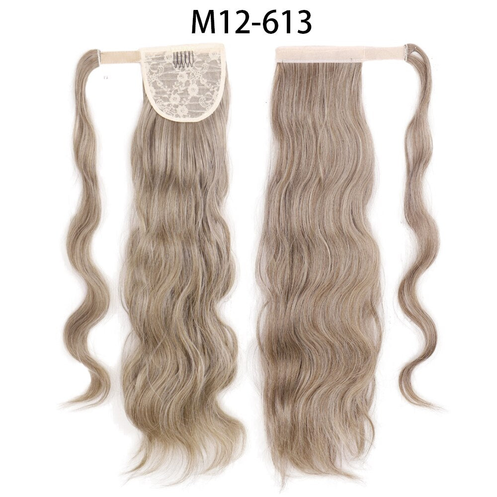 XINRAN Synthetic Long Hollywood Wave Ponytail Extension Wrap Around Ponytail Clip in Hair Extensions for Women Black Blonde Red