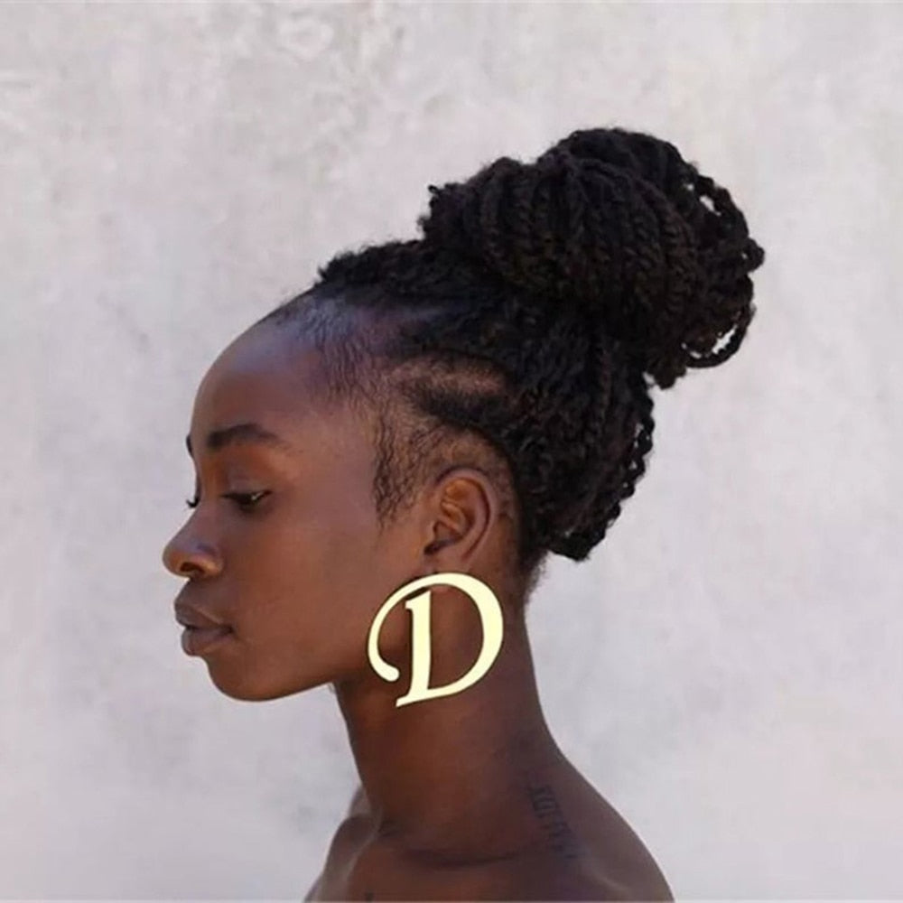 Earrings 2022 Trend Woman Large Letter Earring Custom Gold Silver  Stainless Steel Hoops Jewelry  Punk Girl Gift