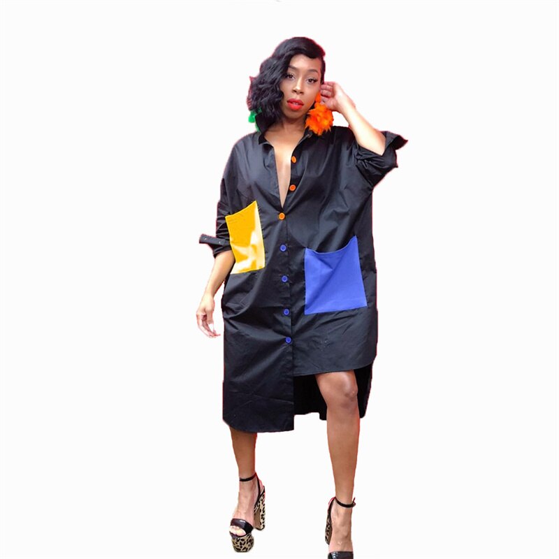 2019 Striped Long Sleeve Shirt Dress Women Turn-Down Collar Button Up Loose Blouse Dress Casual Streetwear Oversized Shirt Dress
