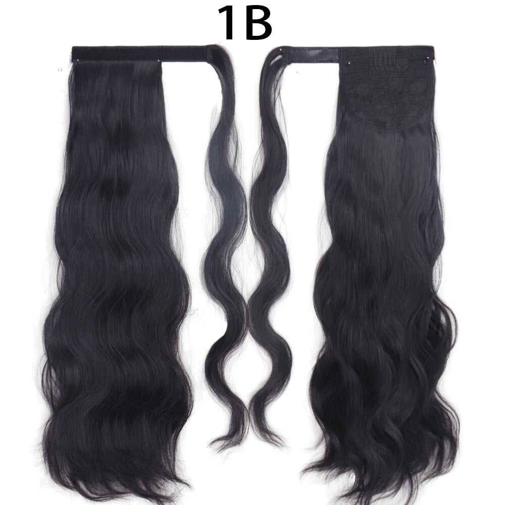 MerisiHair Synthetic Ponytail Extension Long Black Drawstring Wavy Ponytail Hair African American for Women Body Wavy Ponytail