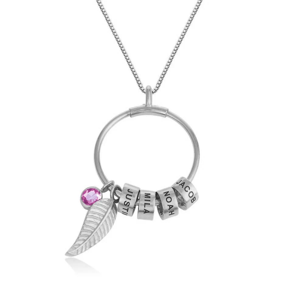 Personalized Family Names Pendant Necklace Stainless Steel Engraved Beads Charms for Mothers Day Birthstone Woman Jewelry Gift